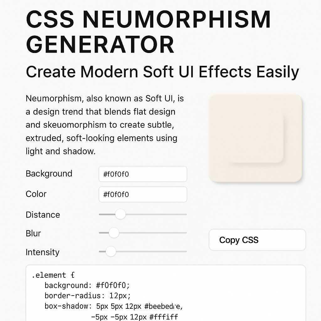 CSS Neumorphism Generator – Create Modern Soft UI Effects Easily
